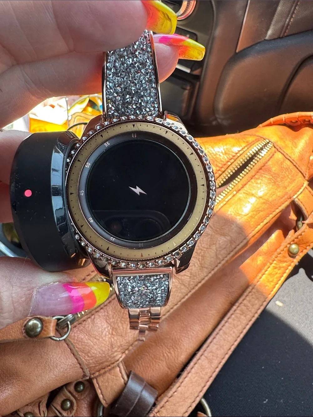 Samsung Rose Gold Smartwatch with Silver Glitter Strap